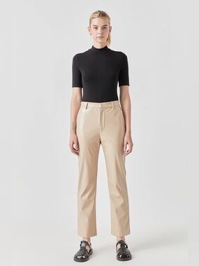 Grey Lab Shiny High-Waisted Faux Leather Pants Beige Vegan Leather Size S